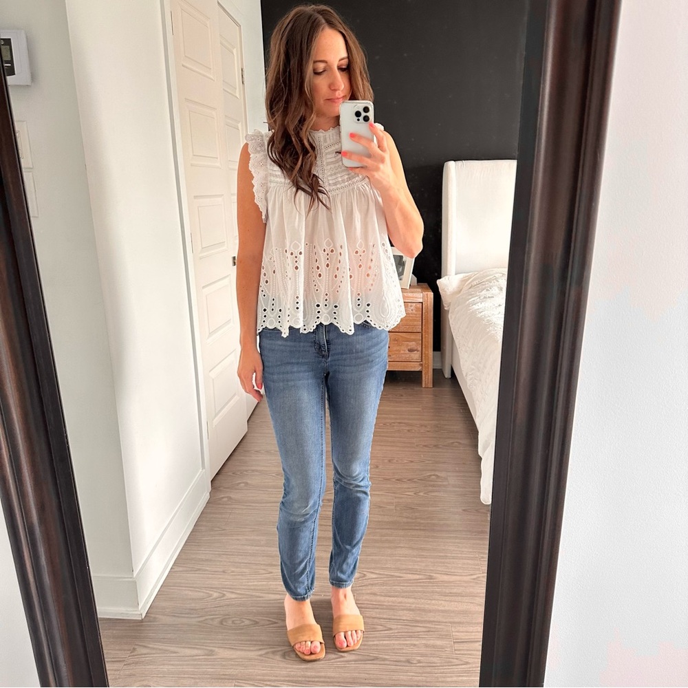 Zara eyelet embroidered white blouse top Small